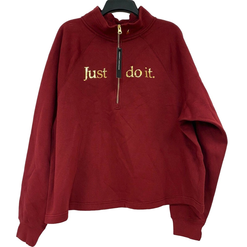 Nike Womens Red Metallic Gold Sportswear Shine 1/2-Zip Fleece Top Plus Sz 1X $70